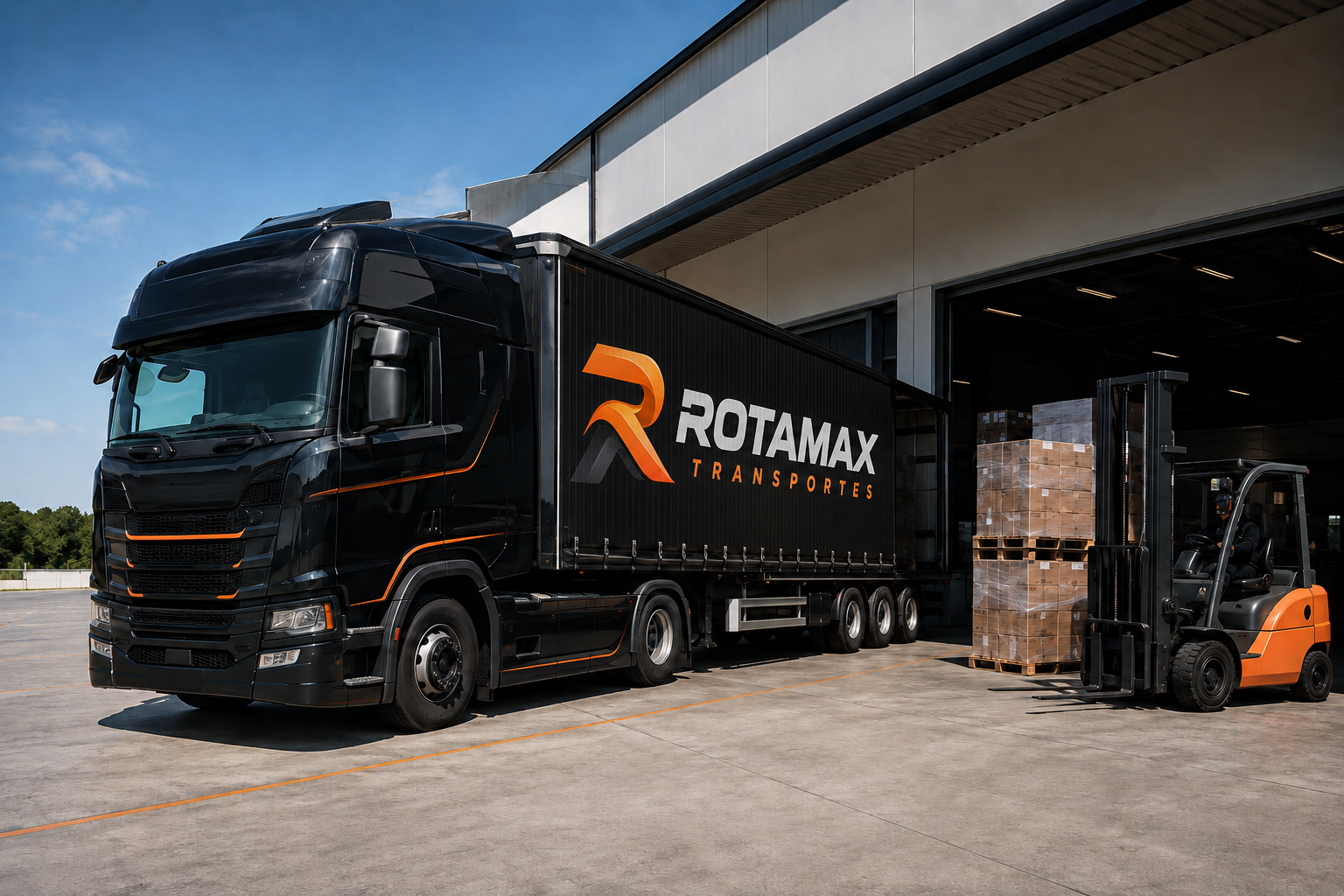 Caminhão Rotamax sendo carregado em centro logístico
